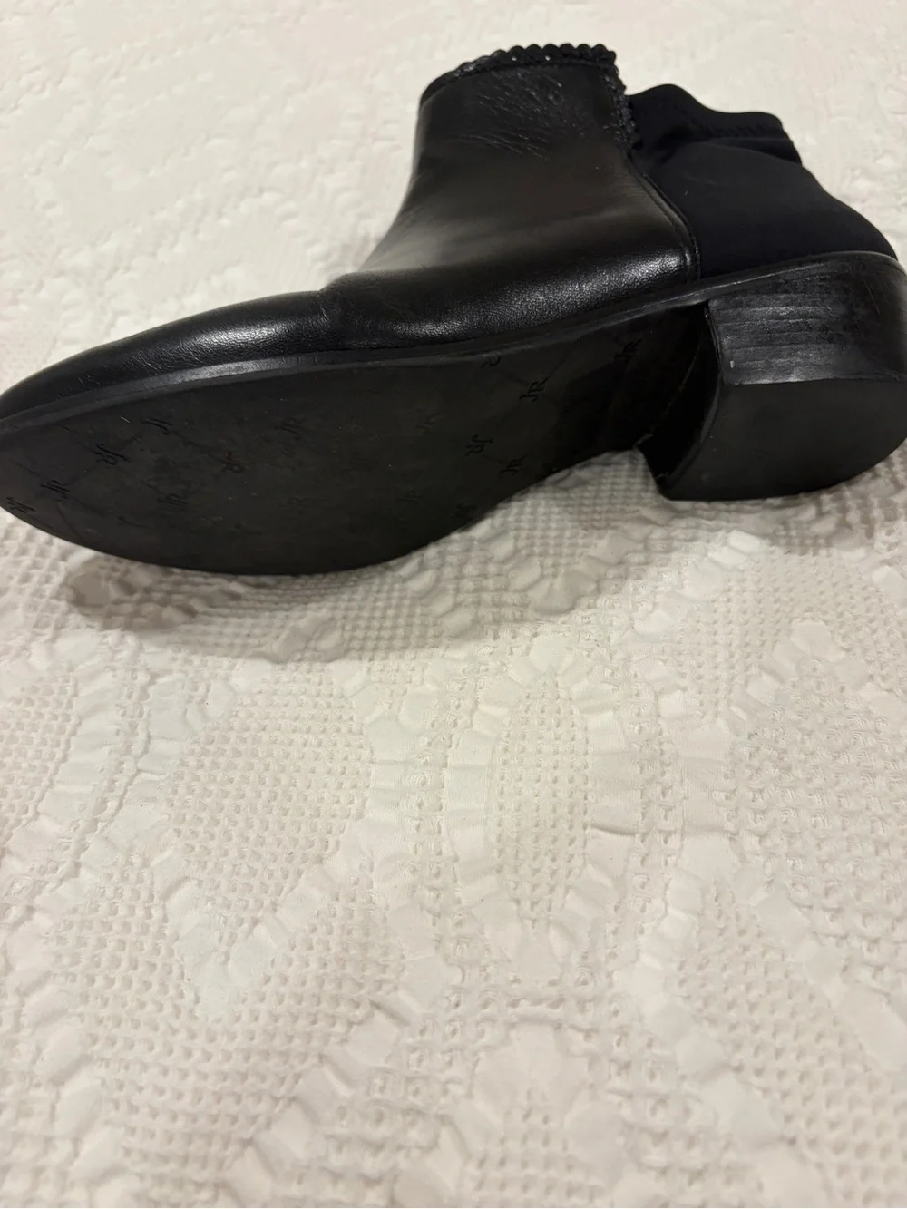Jack Rogers Bailee Black Leather Scallop-Trim Ankle Bootie